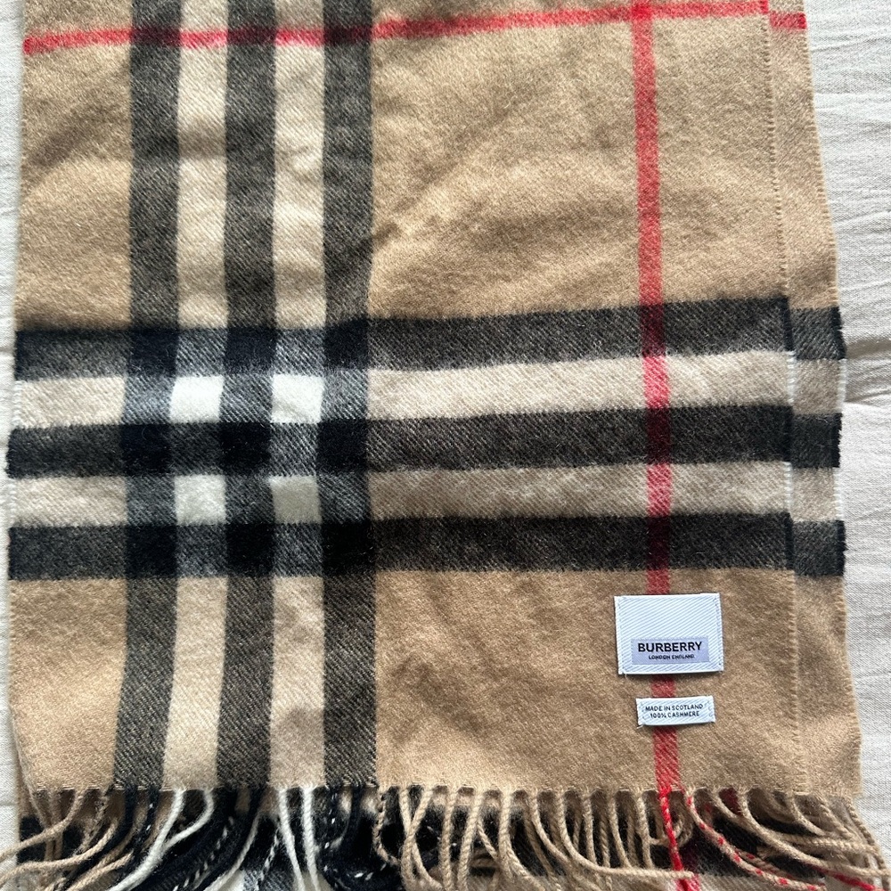 Burberry Beige Checkered Scarf with Red and Black Accents